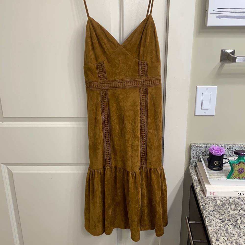 Suede sexy midi brown dress